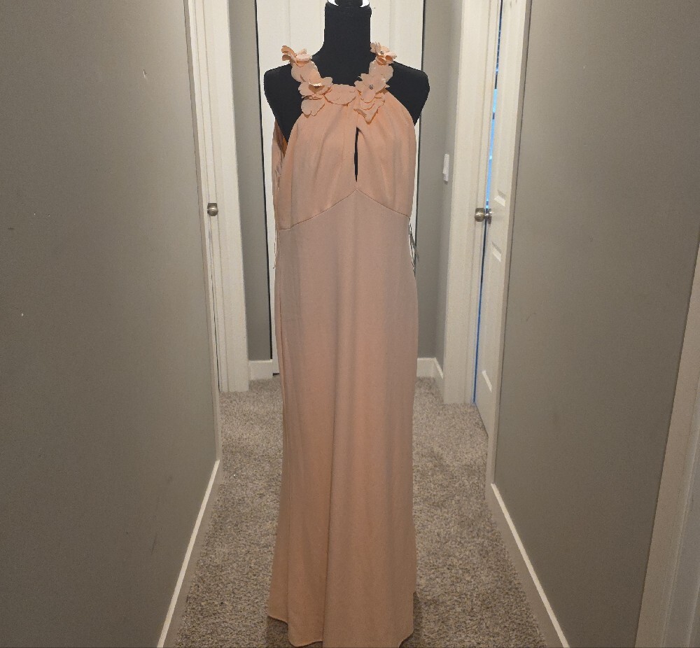 Adrianna Papell Blush Peach Kiss  Floral Halter Maxi Dress - Picture 3 of 13